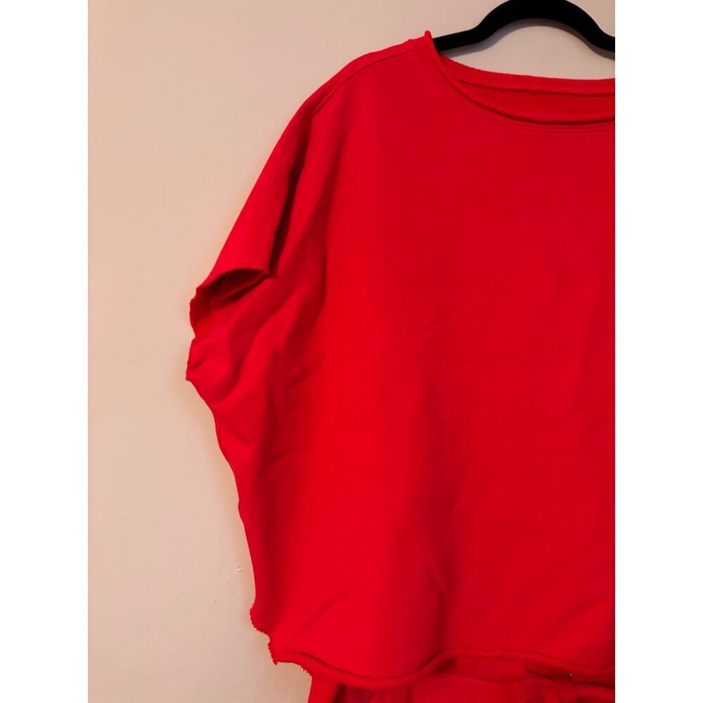 Frank & Eileen Cherry Red Sweat Set M OS Cropped Top Pants Raw Hem Oversized - Picture 4 of 12